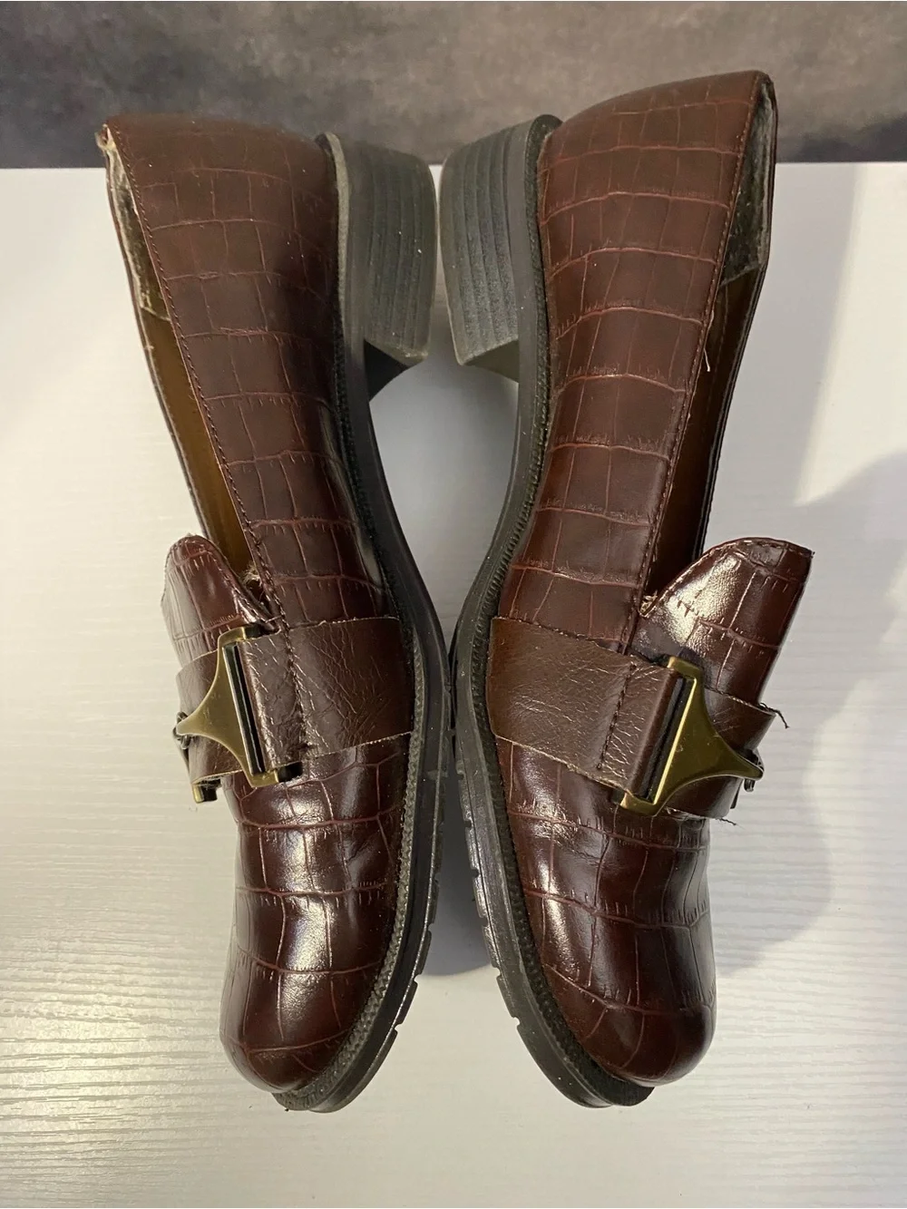 A2 by Aerosoles Dark Brown Croc Embossed Horsebit Loafers